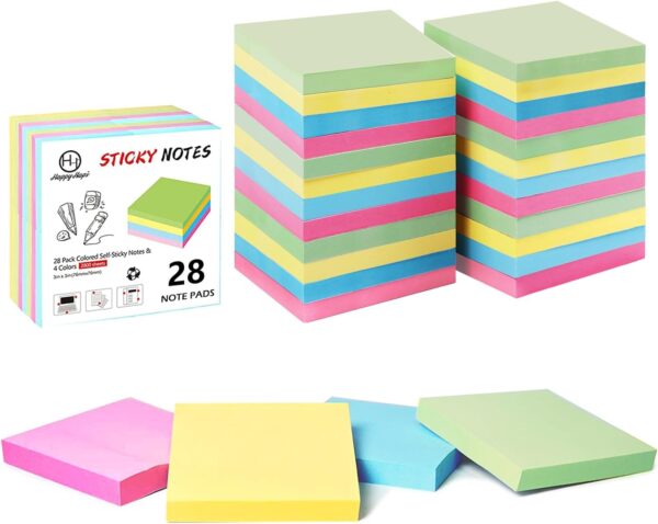 Sticky Notes 3x3 Inches Bulk 28 Pack 2800 Sheets Colored Self-Stick Pads