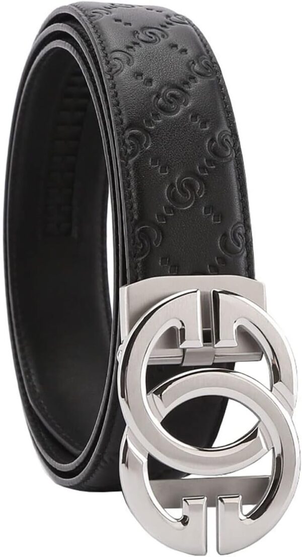 KLWINO Men's Personalized Embossed Leather Belt with Automatic Buckle Ratchet Dress Belt, Adjustable Length - Image 3