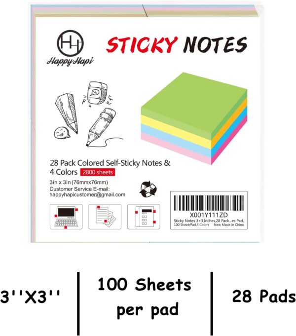 Sticky Notes 3x3 Inches Bulk 28 Pack 2800 Sheets Colored Self-Stick Pads - Image 6